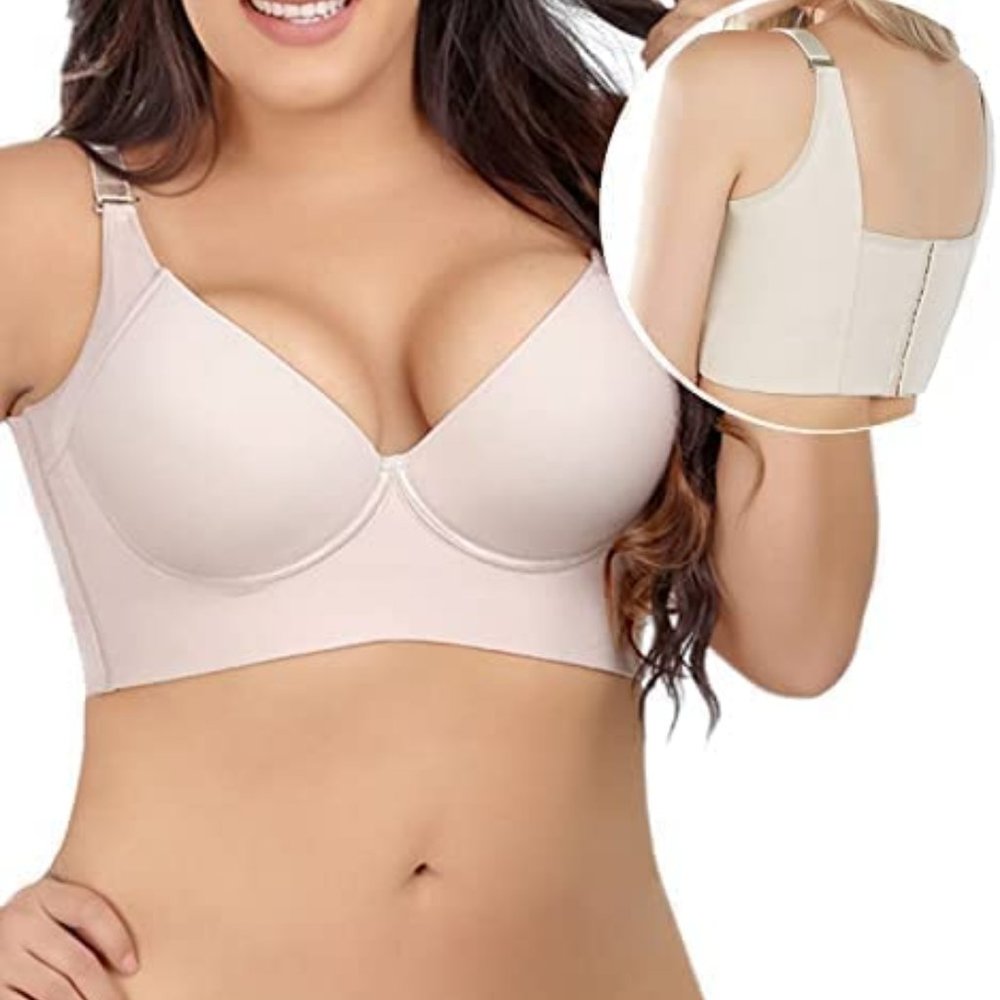Women Deep Cup Bra Hide Back Fat Bra with Shapewear Incorporated Full-Back Cover